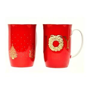 Vtg Otagiri Japan Holiday Christmas Mugs - Golden Tree & 'Joy' Collectible Gift